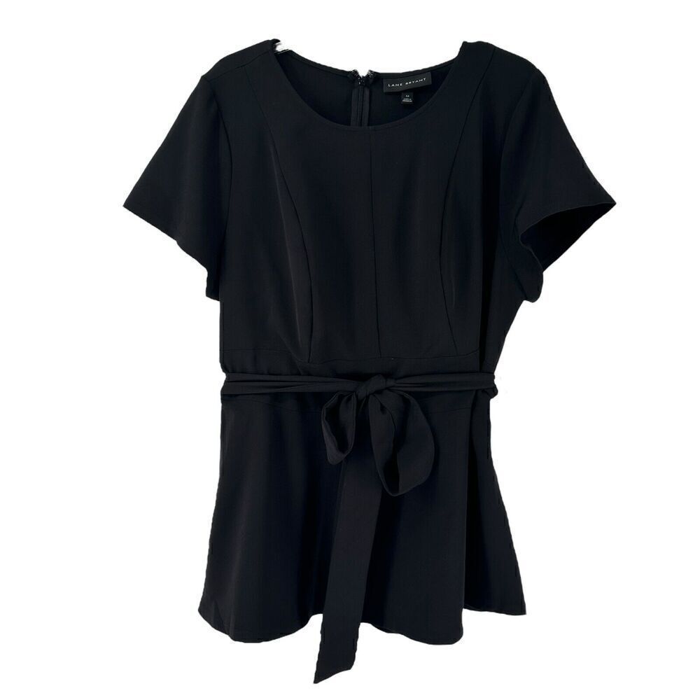 Lane Bryant Top Size 16 Black Belted Short Sleeve Flutter Round Neck Career Wear